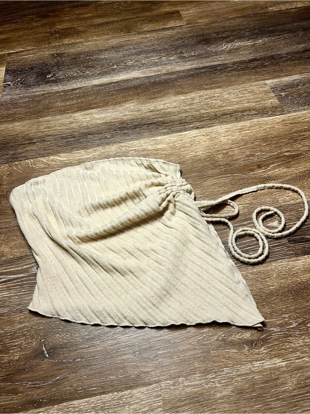 Cream Ribbed Ruched Tie-Front Y2K Halter Top 🤍